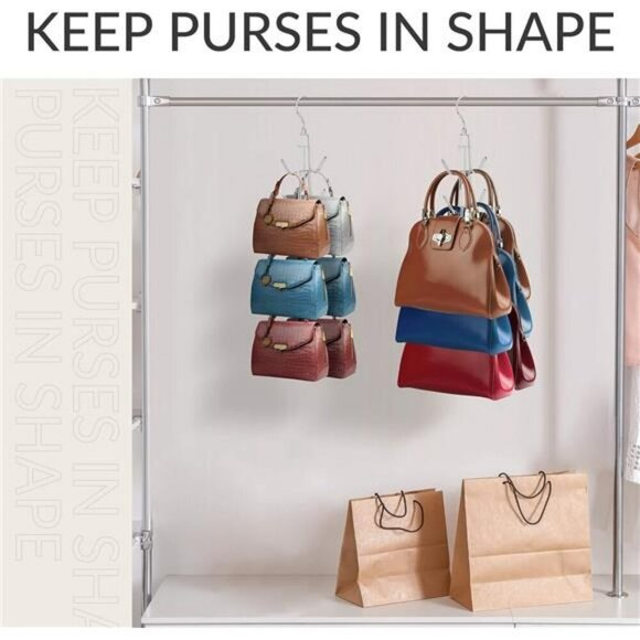 ZEDODIER Purse Hanger Organizer 2 Pack Closet Handbag Holder Metal Rack - Picture 6 of 7